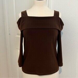 Clara S. Brown Cold Shoulder Top Women's Sz. Small 3/4 Sleeve Stretchy USA Made